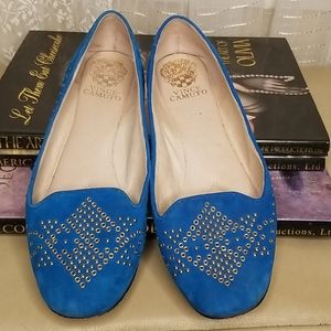 BOHO Vince Camuto Blue Suede Flats W Studs Sz8.5